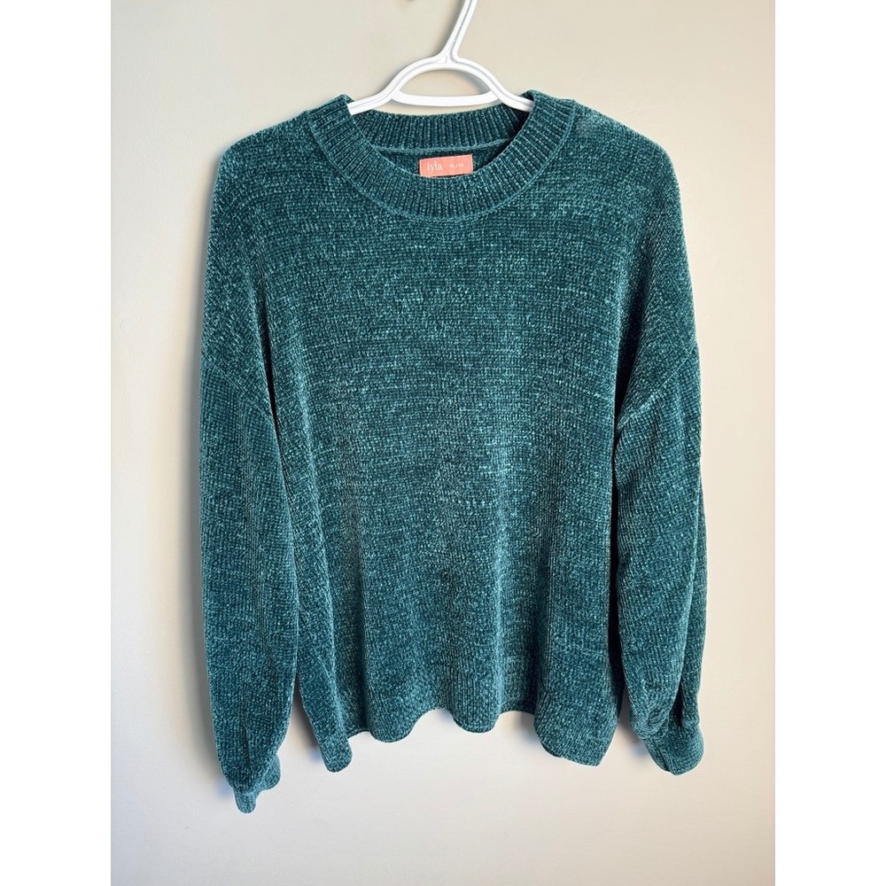 iyla Womens Dark Sea Chenille Crewneck Sweater XL Cozy Soft Knit Relaxed Boho